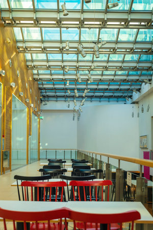 Empty hall of the shopping center. Modern building interior.