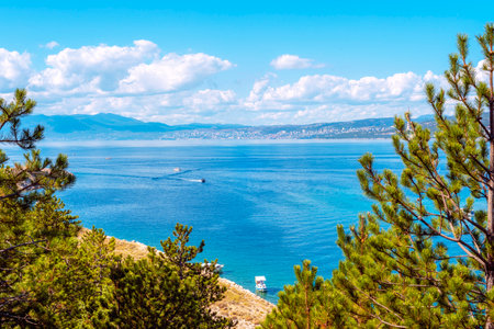 Scenic view of Adriatic sea from Krk island with Rijeka city on the background, Croatiaの写真素材
