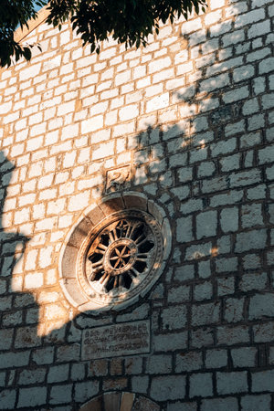 Architectural detail of old church in Omisalj town, Krk island, Croatiaの写真素材