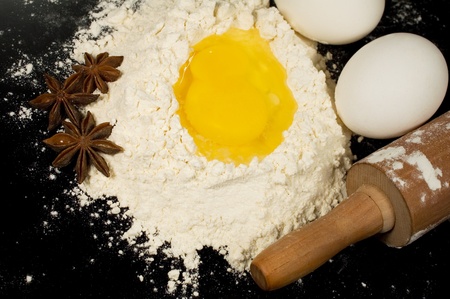 baking ingredients : flour , eggs , spicesの写真素材