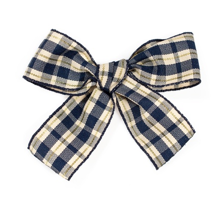 checkered bow close-up isolated on whiteの写真素材