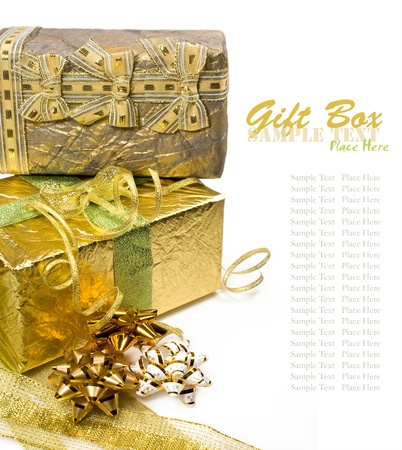 gift boxes with bows on white backgroundの写真素材
