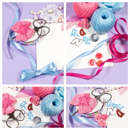 set of materials and tools for scrapbookingの写真素材