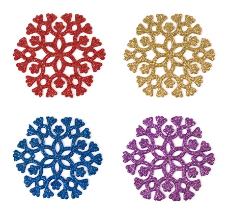 set of decorative colorful snowflakes isolated on whiteの写真素材
