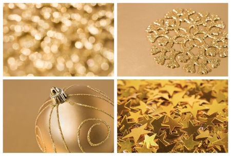 golden christmas set of backgrounds with decorの写真素材
