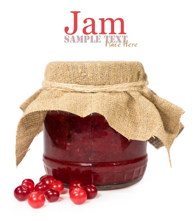 cranberry jam in a jar tied with a ropeの写真素材