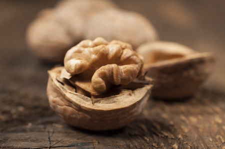 walnuts on a wooden texture close-up
の写真素材