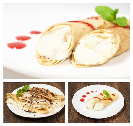 set of pancakes with cheese, jam and chocolate
の写真素材