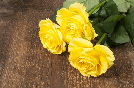 bouquet of yellow roses on a wooden texture
の写真素材