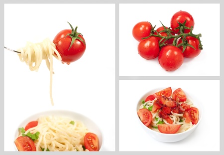 set with cherry tomatoes and spaghetti on white background
の写真素材