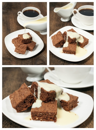 set of chocolate cake with milk sauce and coffee

の写真素材