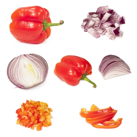 set with peppers and onions isolatedの写真素材