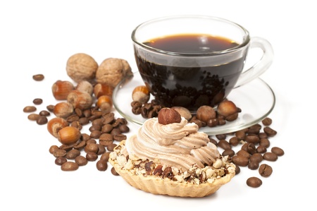 coffee and cake with nuts on white
の写真素材