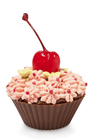 chocolate cake with cherry isolated on white
の写真素材