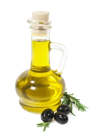 olive oil in a glass bottle with olives and rosemary
の写真素材