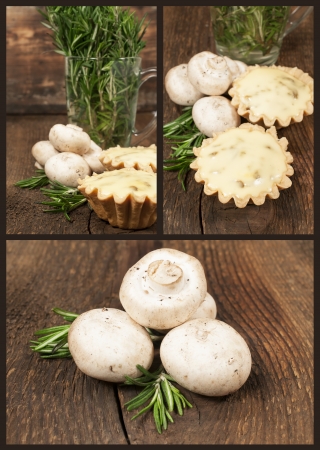 set with mushroom tartlet and rosemary on a wooden background
の写真素材