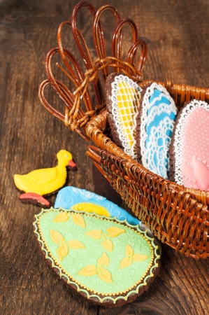 Easter still life with homemade cookies in the shape of decorated eggs
の写真素材