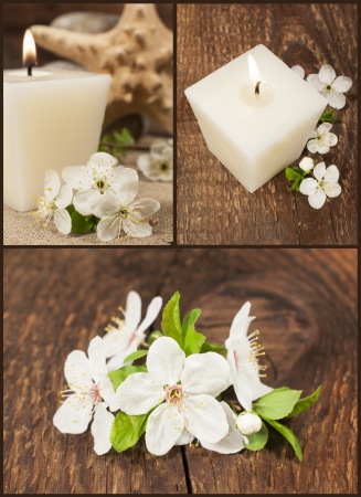 set with spa still life on a wooden backgroundの写真素材
