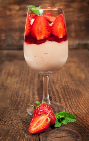 strawberry dessert on a wooden backgroundの写真素材