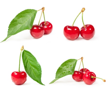 Set of cherries isolated on whiteの写真素材