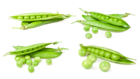 set of green peas isolated on a whiteの写真素材