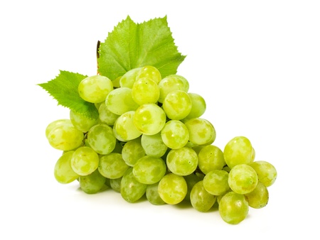 bunch of ripe green grapes isolated on whiteの写真素材