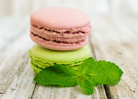macaroon with fresh mint leaf close-upの写真素材