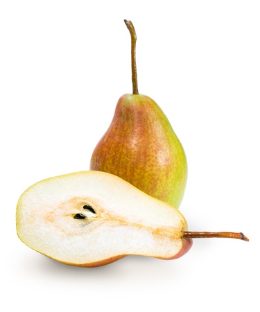 ripe pears isolated on white backgroundの写真素材