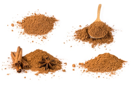 set of cocoa powder isolated on white background の写真素材