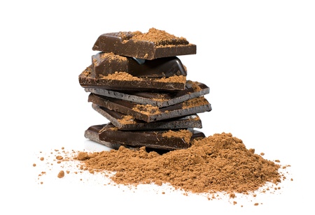 chocolate pieces with cocoa powder close-upの写真素材