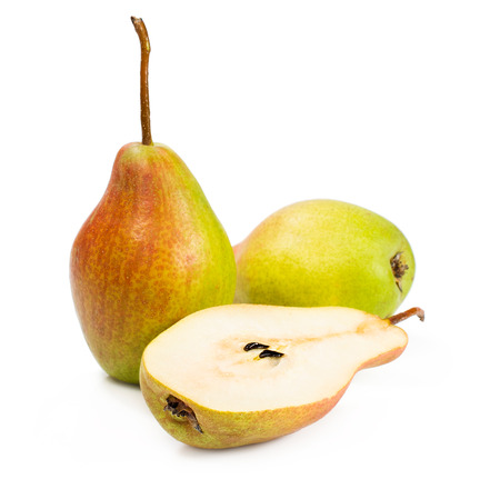 ripe pears isolated on white backgroundの写真素材