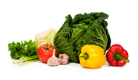Healthy food : cauliflower , peppers , tomatoes , lettuce and parsleyの写真素材