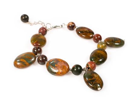 jasper bracelet closeup isolated on whiteの写真素材
