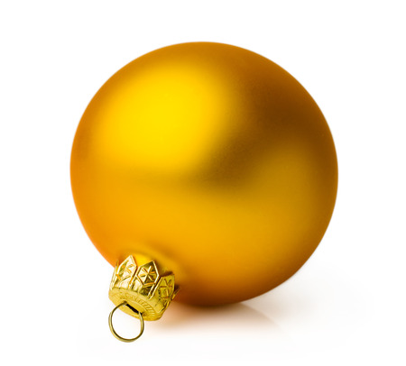 golden christmas ball isolated on whiteの写真素材
