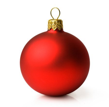 Matte red Christmas ball isolated on whiteの写真素材