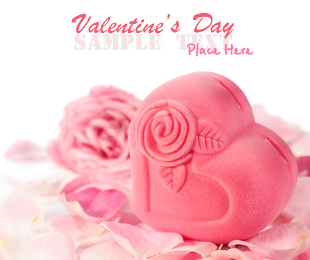 pink gift box and petalsの写真素材