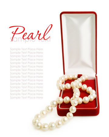 pearl necklace in gift box isolated on whiteの写真素材