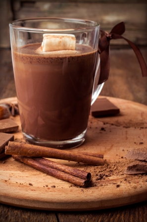 Hot chocolate with marshmallows and cinnamonの写真素材
