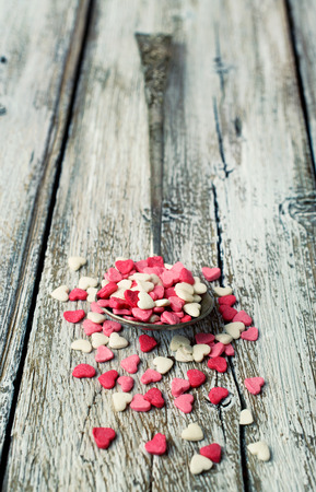 decorations for baking Valentine's day in the form of heartsの写真素材