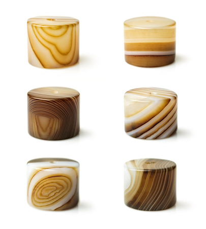 set agate beads with different textures isolated on whiteの写真素材