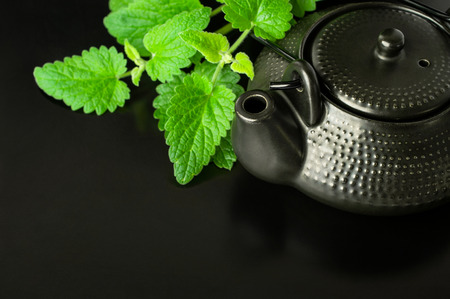 Chinese style tea with mint on blackの写真素材