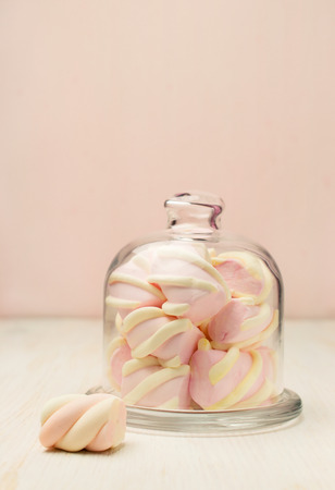 Marshmallow in a beautiful glass dish, Shabby Chic stileの写真素材