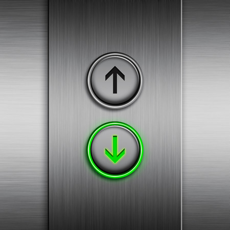 Metal elevator panel with a green LED button