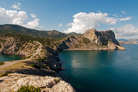 Landscape with a Cape Kapchik in Black Sea. Crimea.の写真素材