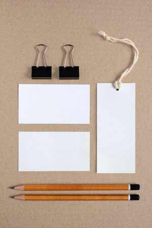 Template for branding identity. Set of cards, label and pencil.の写真素材