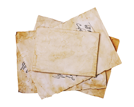 Old letters and blank paper sheets isolated on whiteの写真素材