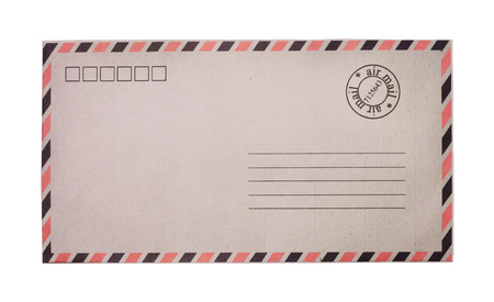 Vintage airmail envelope isolated on white backgroundの写真素材