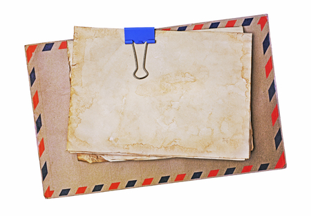 Airmail envelope and blank paper sheet isolated on white backgroundの写真素材