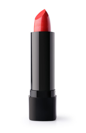 Red lipstick close-up isolated on white backgroundの写真素材