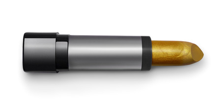 Golden lipstick isolated on white backgroundの写真素材
